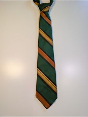 VTG Wembley Wemlon Tie Green Orange Brown Stripe Repp MCM Retro 53” x 3.5”